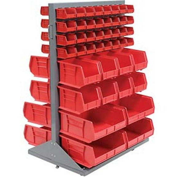 Mobile Double Sided Floor Rack with 88 Red Stacking Bins - 36 x 54 in.
