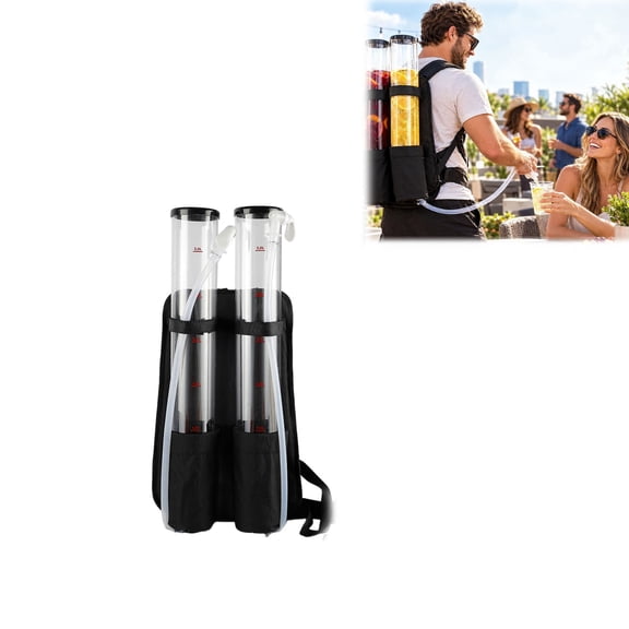 Mobile Drink Tower Backpack, 3L+3L(101oz+101oz)Dual Tank Beverage Dispenser Backpack, Portable Party Drink Server for Tailgate, Camping