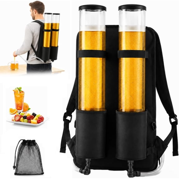 Mobile Dual Drink Tower, Portable Bartender Backpack with 3L + 3L Tank Drink Dispenser for Beer, Liquor and Beverages, Wearable Beverage Server for Parties, Bars & Outdoor Events