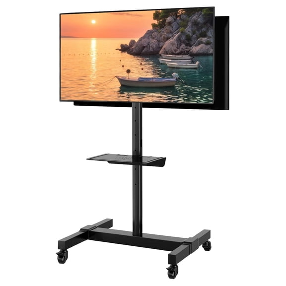Mobile Dual TV Stand for Two 32-65 Inch Plasma LCD LED Smart Flat Panel Curved TV Monitor Screens, Rolling TV Cart with Wheels, Tilt TV Mount Floor Stand, Hold up to 132 lbs Stand for 2 Screens