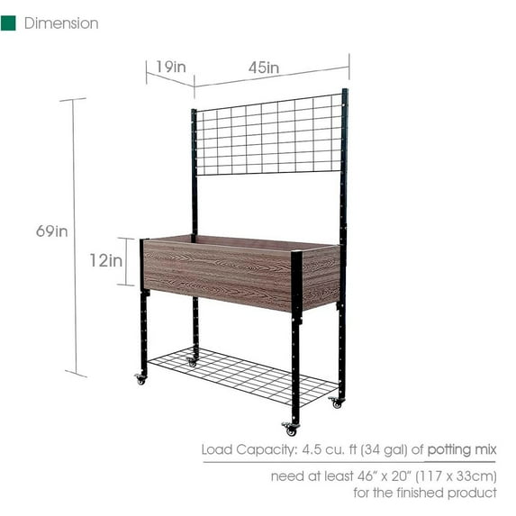 Mobile Elevated Garden Planter Box Raised Garden Bed w/ Trellis & Under Shelf Wood Texture Brown & Black