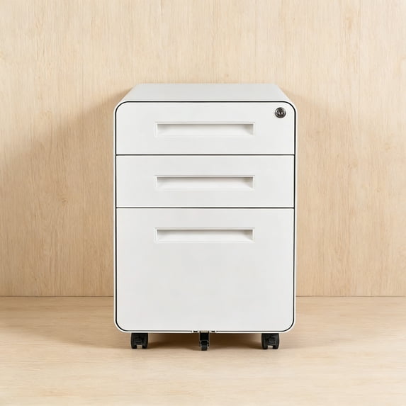 Mobile File Cabinet, 3-Drawer File Cabinet for Home Office, Filing Cabinet for Under Desk Storage, Round Corner Design, White