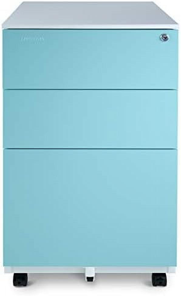 Mobile File 3Drawer Metal with Lock Key Sliding Drawer White