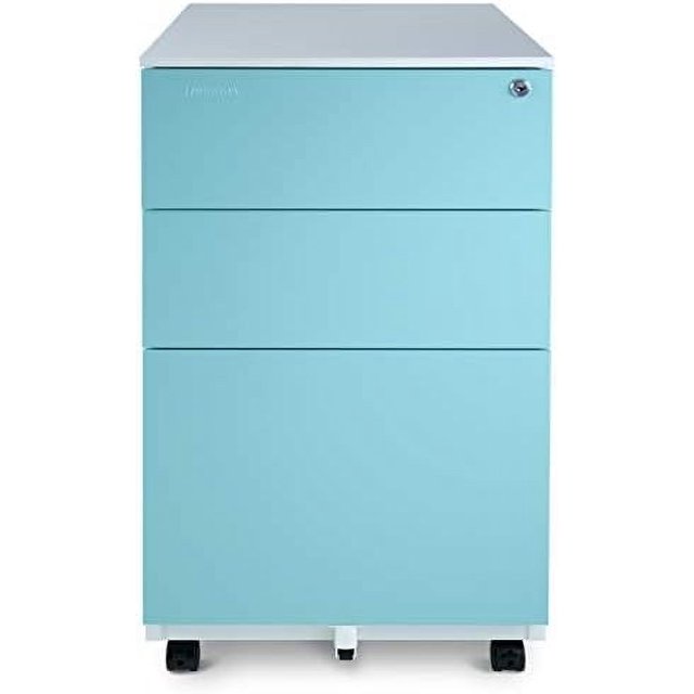 Mobile File 3Drawer Metal with Lock Key Sliding Drawer White
