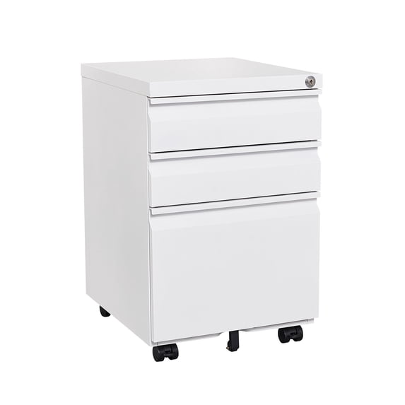 Mobile File Cabinet with 3 Drawers, Under Desk Metal Filing Cabinet on Wheels, Storage Cabinet with Lock for Legal/Letter/A4 Files, Fully Assembled, White, D8949