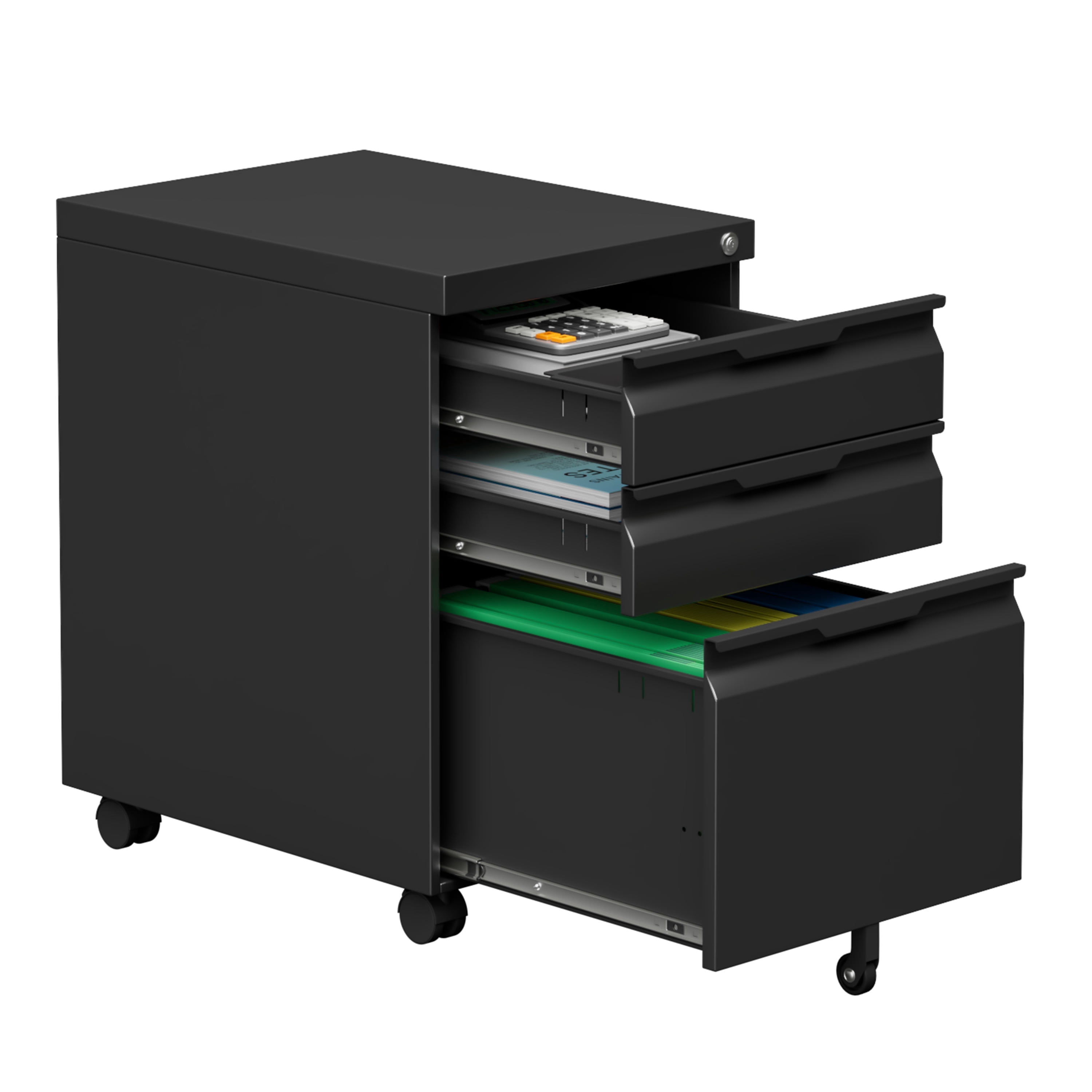 Mobile File Cabinet for Home Office, 3-Drawer Under Desk Filing Cabinet with Lock, Vertical Metal Storage Cabinet On Wheels for Legal/Letter/A4 Files(14.6''W-3 Drawers-Mobile)