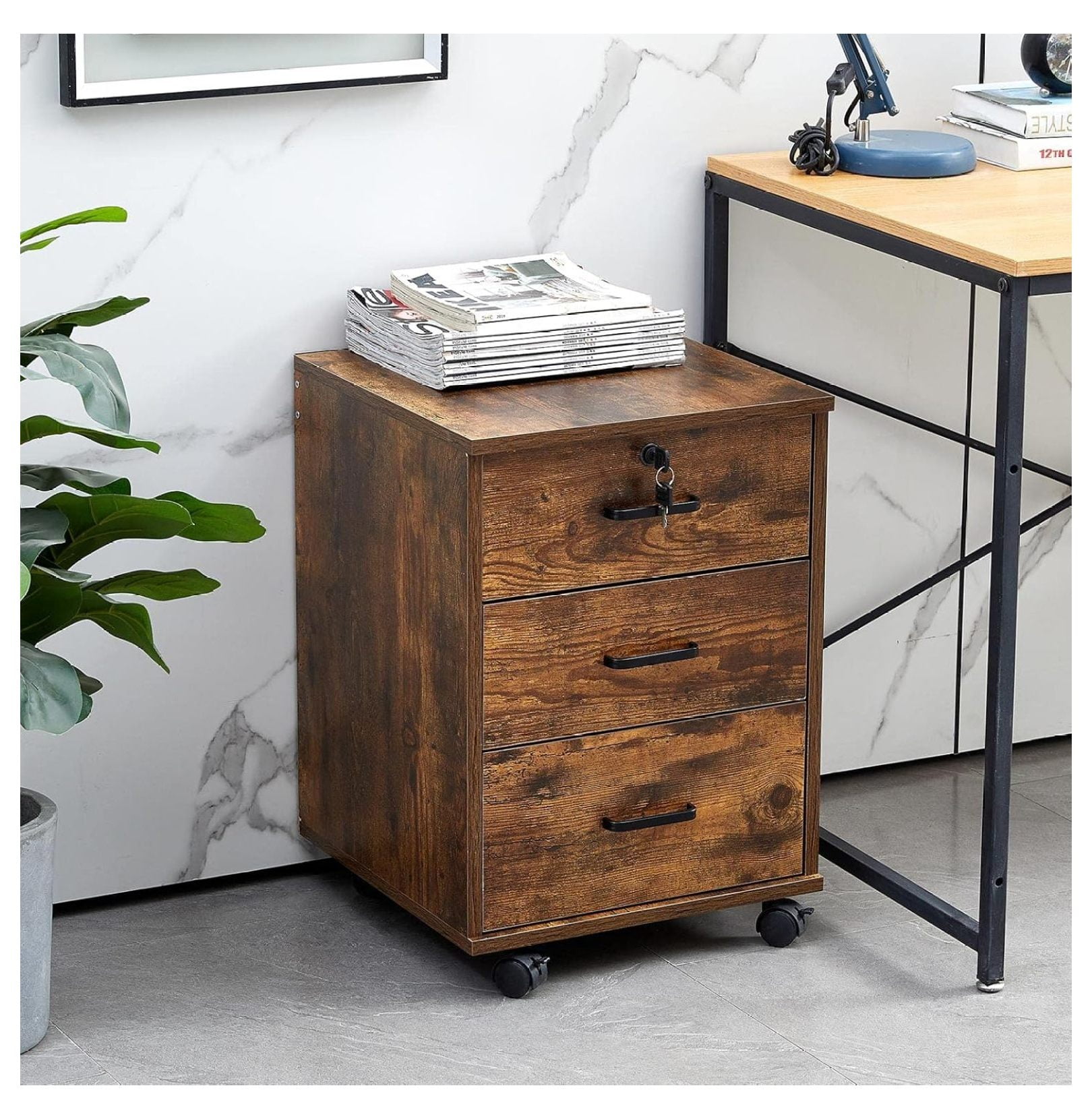 Mobile File with Lockable Drawer, 3Drawers Under Desk