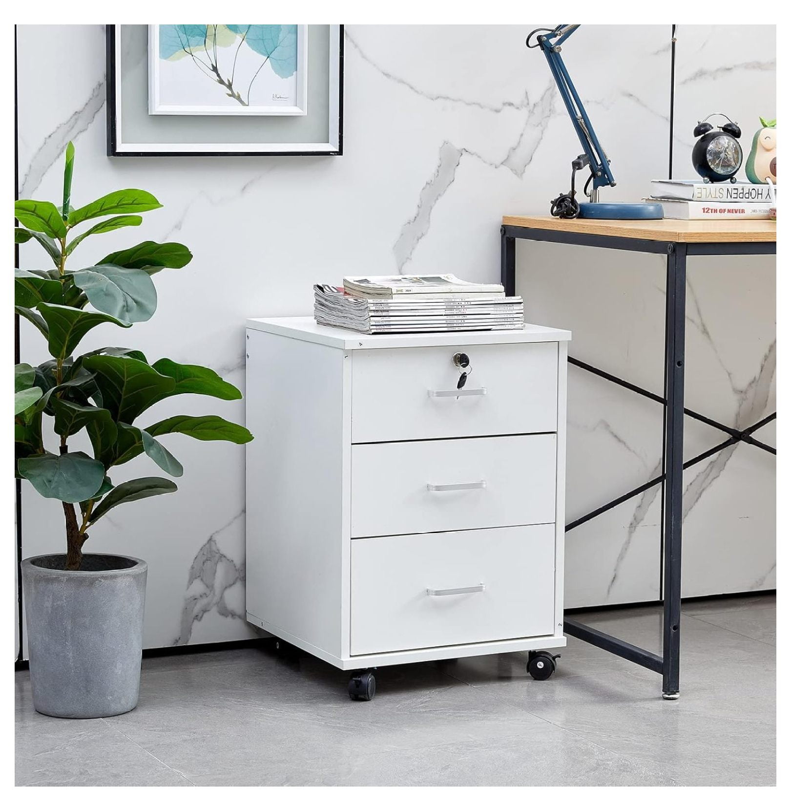 Mobile File with Lockable Drawer, 3Drawers Under Desk