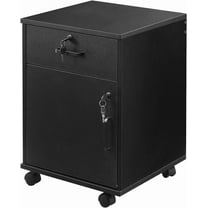 Mobile File Cabinet with Lockable Drawer & Door, Under Desk Cabinet with 360°Swivel Wheels, Wooden Stationery Storage Cabinet for Legal/Letter/ A4 Documents (Black)