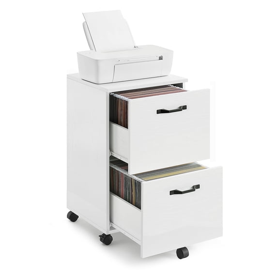 VASAGLE White File Cabinet, Modern 2 Drawers, Rolling Filing Cabinet Wood Storage Shelf for Home Office
