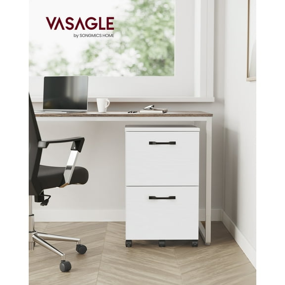 White File Cabinet, Modern 2 Drawers, Rolling Filing Cabinet Wood Storage Shelf for Home Office