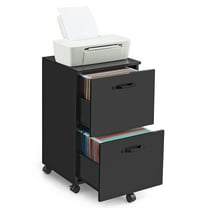 Mobile File Cabinet, Modern Style 2 Drawers, Rolling Filing Cabinet Wood Storage Shelf for Home Office Study Room, Black