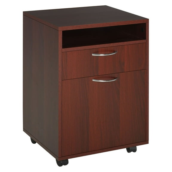 Mobile File Cabinet Printer Stand with Drawers, Brown Office Storage Organizer with Castors