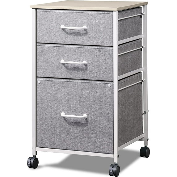 Mobile File Cabinet, Rolling Printer Stand with 3 Drawers, Fabric Vertical Filing Cabinet fits A4 or Letter Size for Home Office,Light Grey