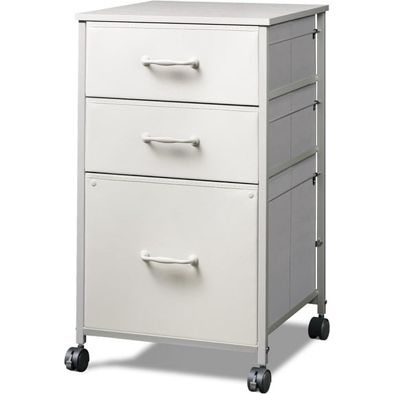 Mobile File Cabinet, Rolling Printer Stand with 3 Drawers, Fabric Vertical Filing Cabinet fits A4 or Letter Size for Home Office,White