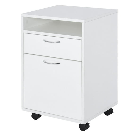Mobile File Cabinet White - Office Storage Organizer with Drawers & Printer Stand - Rolling File Cabinet with Casters