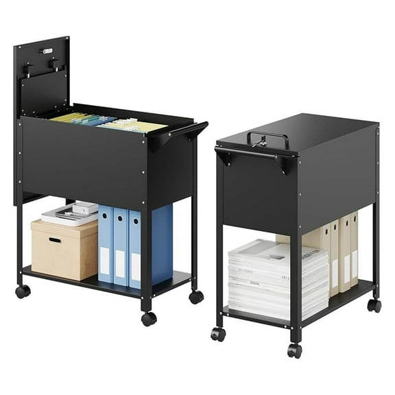 Mobile File Cabinet with Lock - Rolling Filing Cart with Wheels - A4/Letter/Legal Size - Black