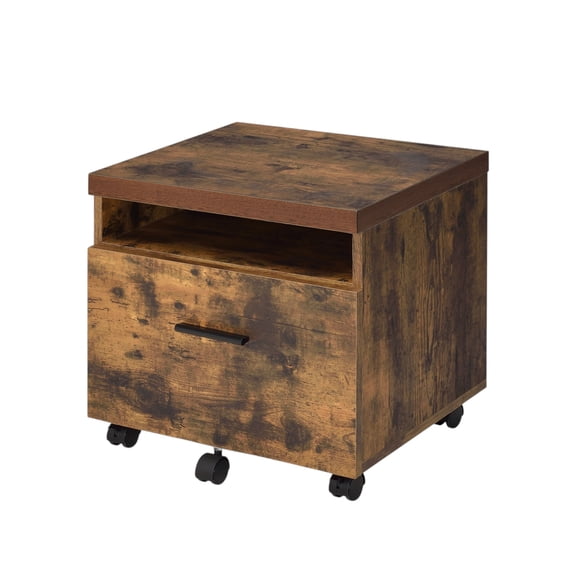 Mobile File Cabinet with Wheels, 1 Drawer, Open Shelf & Lock, Weathered Oak