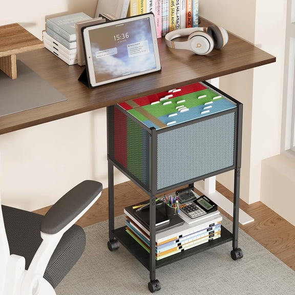 Mobile File Cabinet with Wheels Hanging Files, Rolling File Cart, Metal Hanging File Folder Cart File Organizer Fit Letter Size for Home Office,