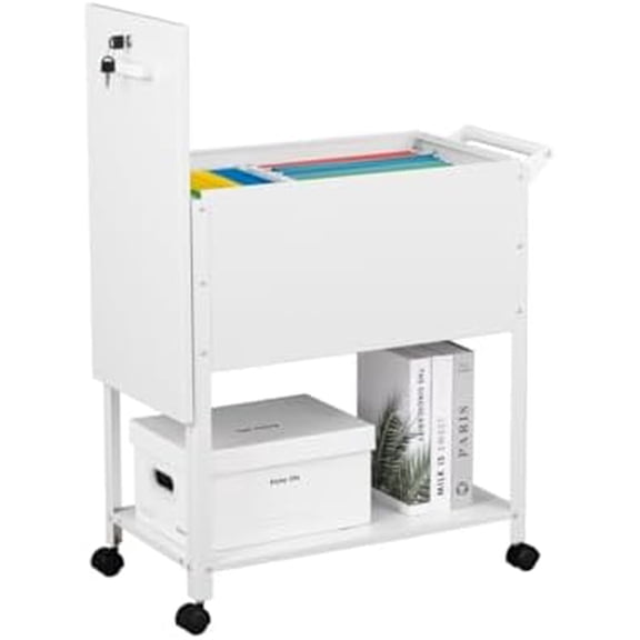 Mobile File Cart, 2-Tier Rolling File Cart with Wheels Hanging Files, Metal File Cabinet with Lock and Sliding Covers for A4/Letter/Legal Size, White$$Furniture