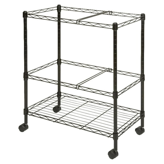 Mobile File Cart 2 Tier - Steel Wire Rolling File Organizer for Office, Legal & Letter Size Folders, Lockable Casters - Black