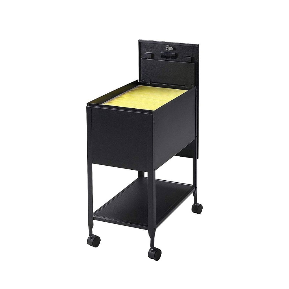Black Steel Mobile File Cart with Lock and Shelf