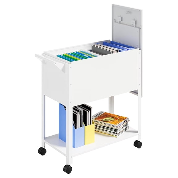 Mobile File Cart with Lock, Rolling File Cabinet Hanging Letter/Legal File Folders with Lockable Sliding Cover, White File Organizer on Wheels