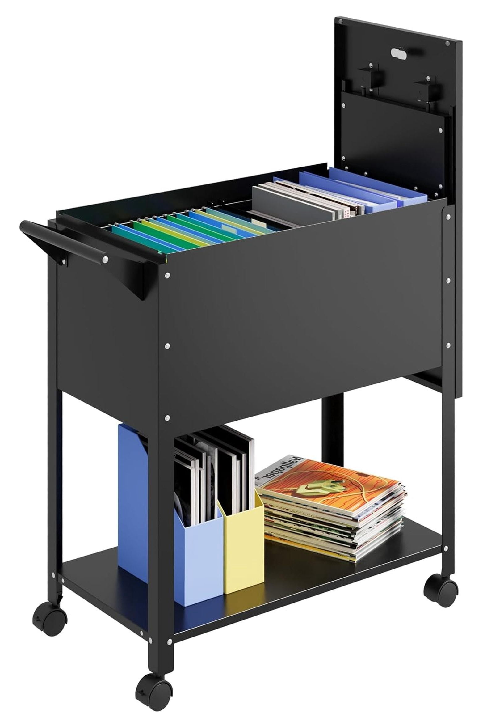 Mobile File Cart with Lock Steel Rolling Cabinet Hanging Letter Legal ...