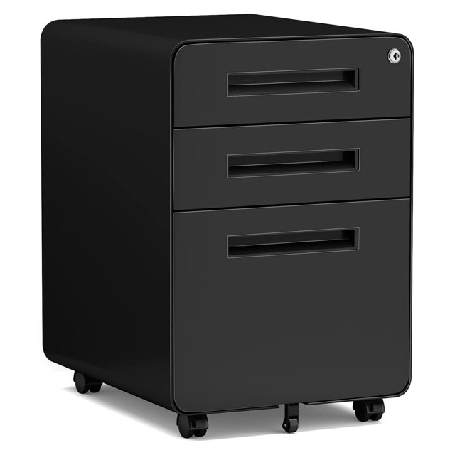 Mobile Filing 3 Drawer, Rolling Small File with Keys