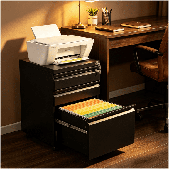 Mobile Filing Cabinet with Lock for Home Office, 3-Drawer Steel File Organizer on Wheels for Study Room and Small Workspace