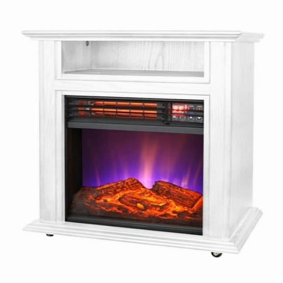 Mobile Fireplace with Quartz, White