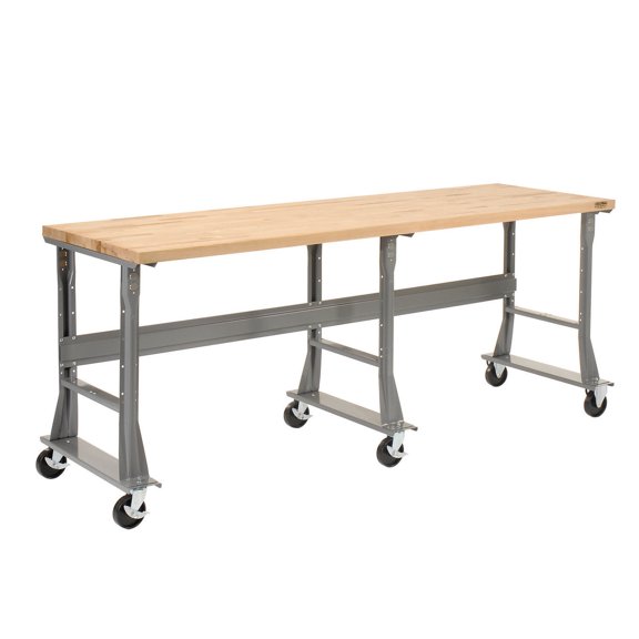 Mobile Fixed Height Workbench, Maple Block Square Edge, 96"W x 36"D, Gray