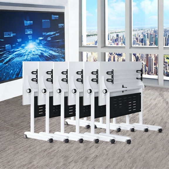 Mobile Flip-Top Folding Conference Table with Locking Wheels, Heavy Duty Modular Training Table for Office, Classroom, Meeting Room, Space Saving Modern Desk
