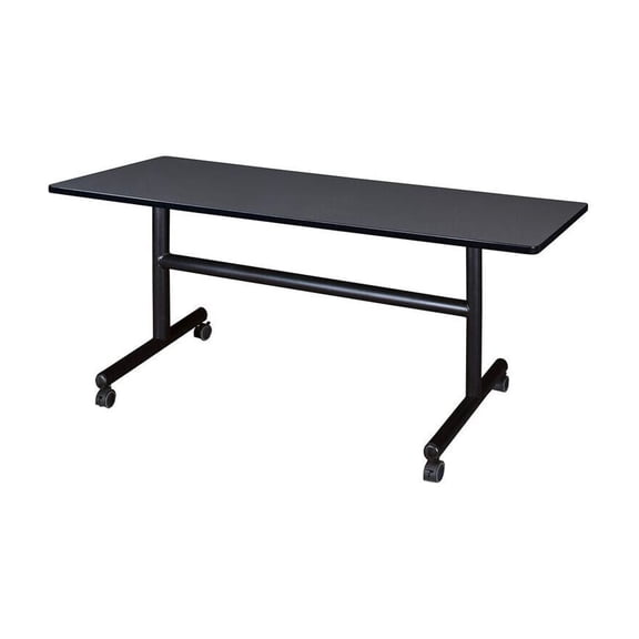 Mobile Flip Top Table - 60 x 30 Inch Rectangular - Adjustable Height - Grey