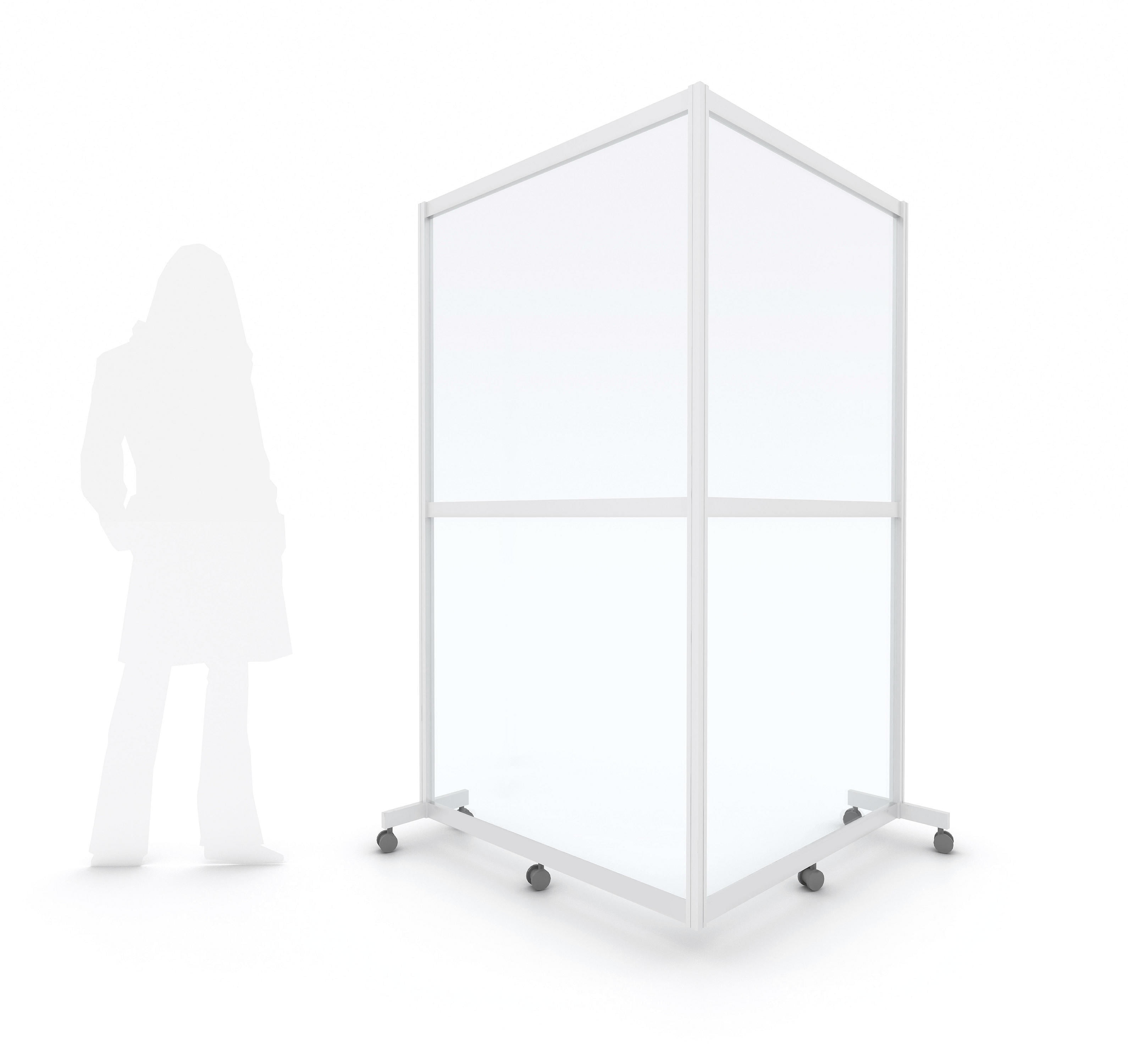Mobile Floor Partition 2-panel CORNER Rigid Anodized Aluminum Frame - CLEAR - 40L" x 40W" x 72H"