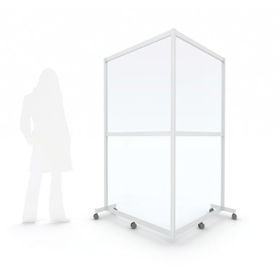Mobile Floor Partition 2-panel CORNER Rigid Anodized Aluminum Frame - CLEAR - 40L" x 40W" x 72H"