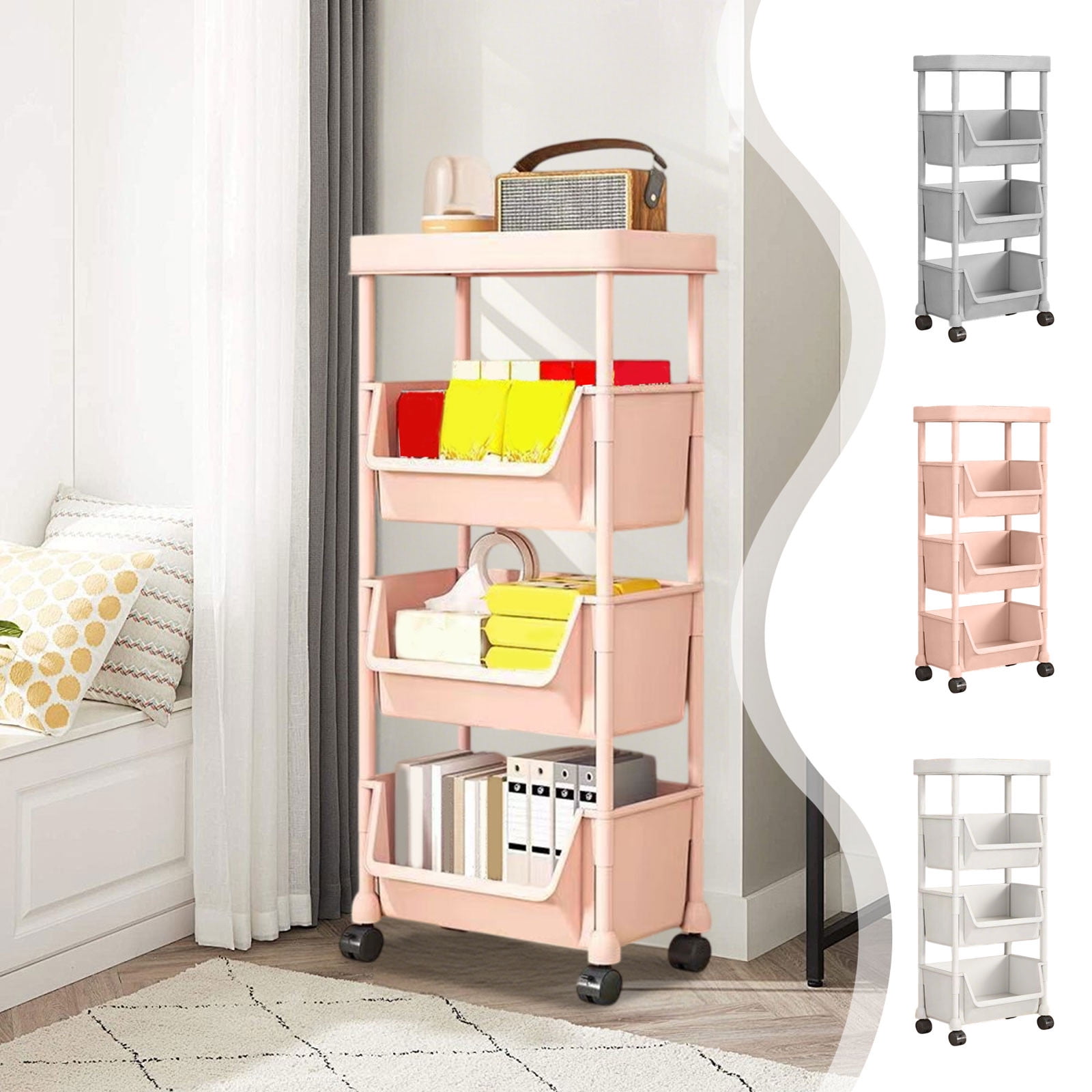 Mobile Floor Standing Dorm Desk Cart with Wheels, Multi-Tiered Under ...