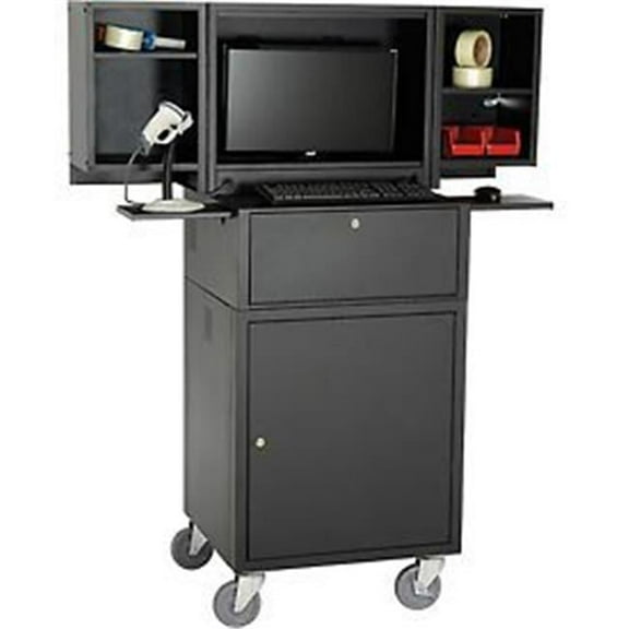 Mobile Fold-Out Computer Security Cabinet - Black - Unassembled