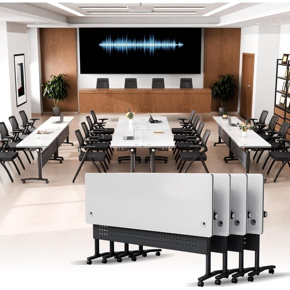 Mobile Folding Conference Table with Wheels (White, 47.2IN, 4)