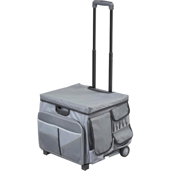 Mobile Folding Utility Cart with Canvas Storage Organizer Bag, Rolling Cart, Dark Grey/Grey