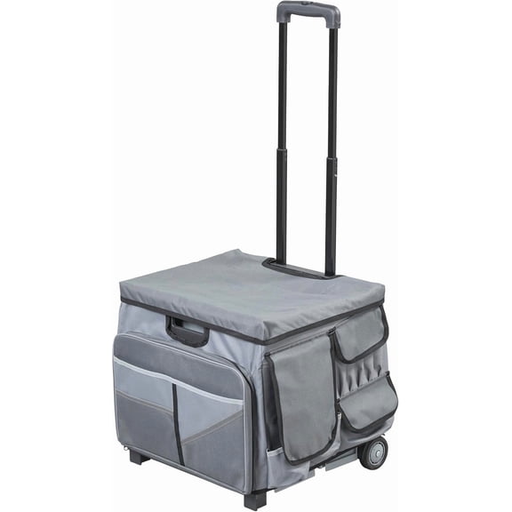 Mobile Folding Utility Cart with Canvas Storage Organizer Bag, Rolling Cart, Dark Grey/Grey