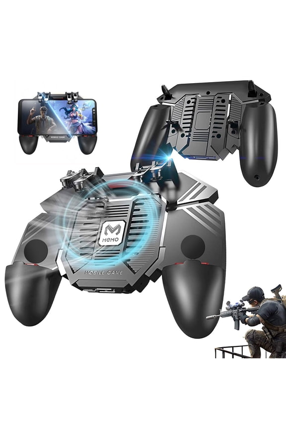 Mobile Game Controller, 6 Finger Cooling Fan Fit for PUBG/Call of Duty, L1R1 L2R2 Mobile Game Trigger Gaming Controller Joystick Gamepad Grip Fit for IOS/ Android Smart Phones