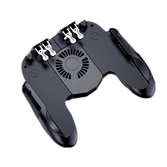 Mobile Game Controller with Cooling Fan and Stand for 6.5 Inch Phones, Six Finger Linkage Trigger Buttons, Capacitive Conductive Silicone, Ergonomic Grip, Low Lag Tap Fire for PUBG Gaming