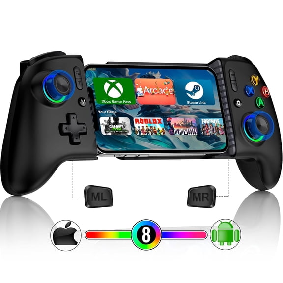 Mobile Gaming Controller, MC2 Phone Controller for iPhone/Android/Switch/Oled/Switch 2 with Programmable/Hall Effect Joysticks & Analog Triggers/RGB Light