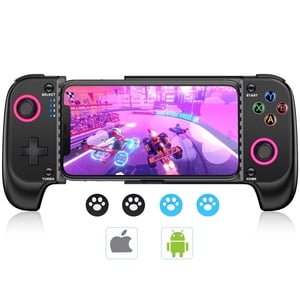 Beboncool Controlador de Juegos Móvil Inalámbrico Extensible para iOS Android, Joystick de Efecto Hall, Luz RGB, Turbo, Doble Vibración, Batería de 8H