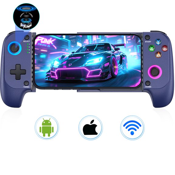 Mobile Gaming Controller for iPhone/Android, Wireless Phone with Hall Joysticks, Case Support Xbox Game Pass, Steam Link & More, Blue