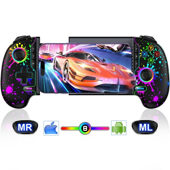 Wotoroto Mobile Gaming Controller for iPhone/Android with Hall Effect Joysticks, RGB Lighting, Turbo, and Macro Functions
