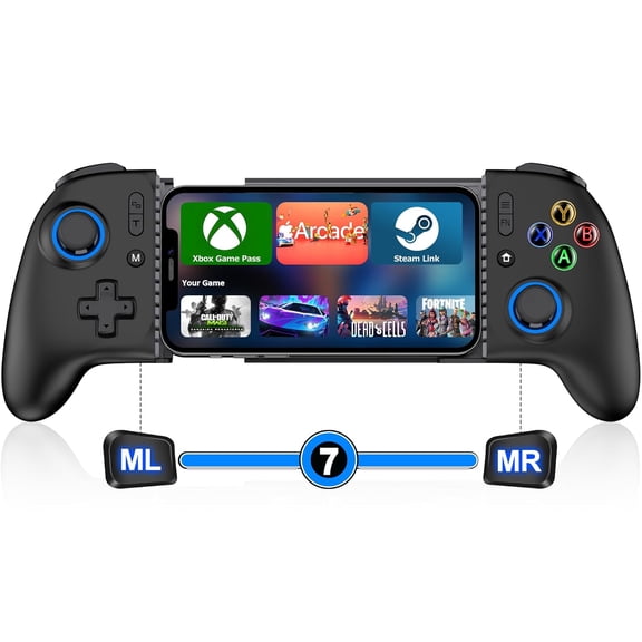 Mobile Gaming Controller for iPhone/Android, Wireless Phone Controller with Hall Joysticks/Triggers, Mobile Controller Support Phone Case for Xbox Game Pass, Steam Link & More, Black