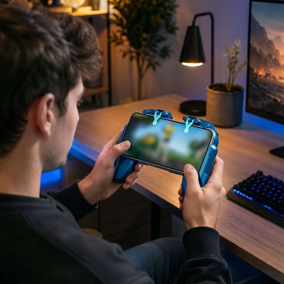 Mobile Gaming Controller with Dual Cooling Fans and Four-Finger Trigger Grip Game Controller for Smartphones (Black 5.94x5.04x2.17 Inch)