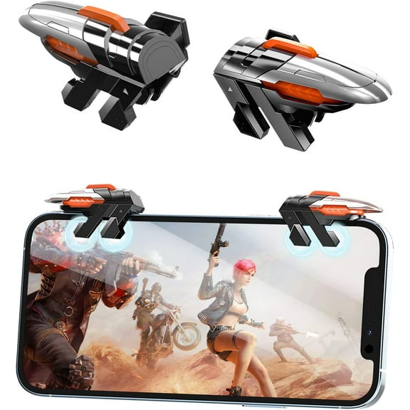 Mobile Gaming Trigger, Six-Finger Linkage Game Controller for iPhone & Android Phones, Mechanical Black Design Sensitive Shooter Controller for Knives Out/Rules of Survival